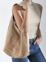 Schoudertas Velvet Leder Milano Beige velvet VE24062B-vue-porte